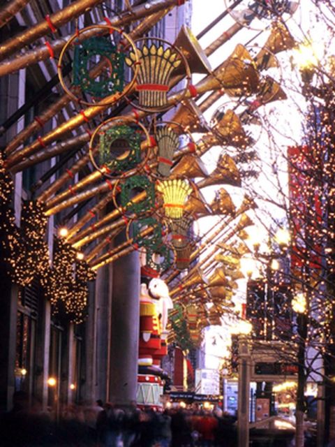 Chicago: Guided Holiday Walking Tour and Food Sampling - State Street lights and Macy’s holiday displays: the street theater section